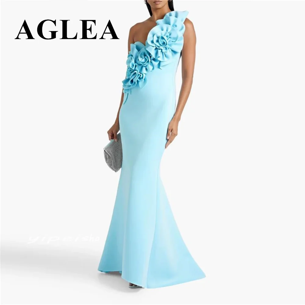 AGLEA 2024 Saudi Arabia Evening Jersey Flower Draped Ruched Graduation Mermaid One-shoulder Bespoke Occasion Gown Long Dresses