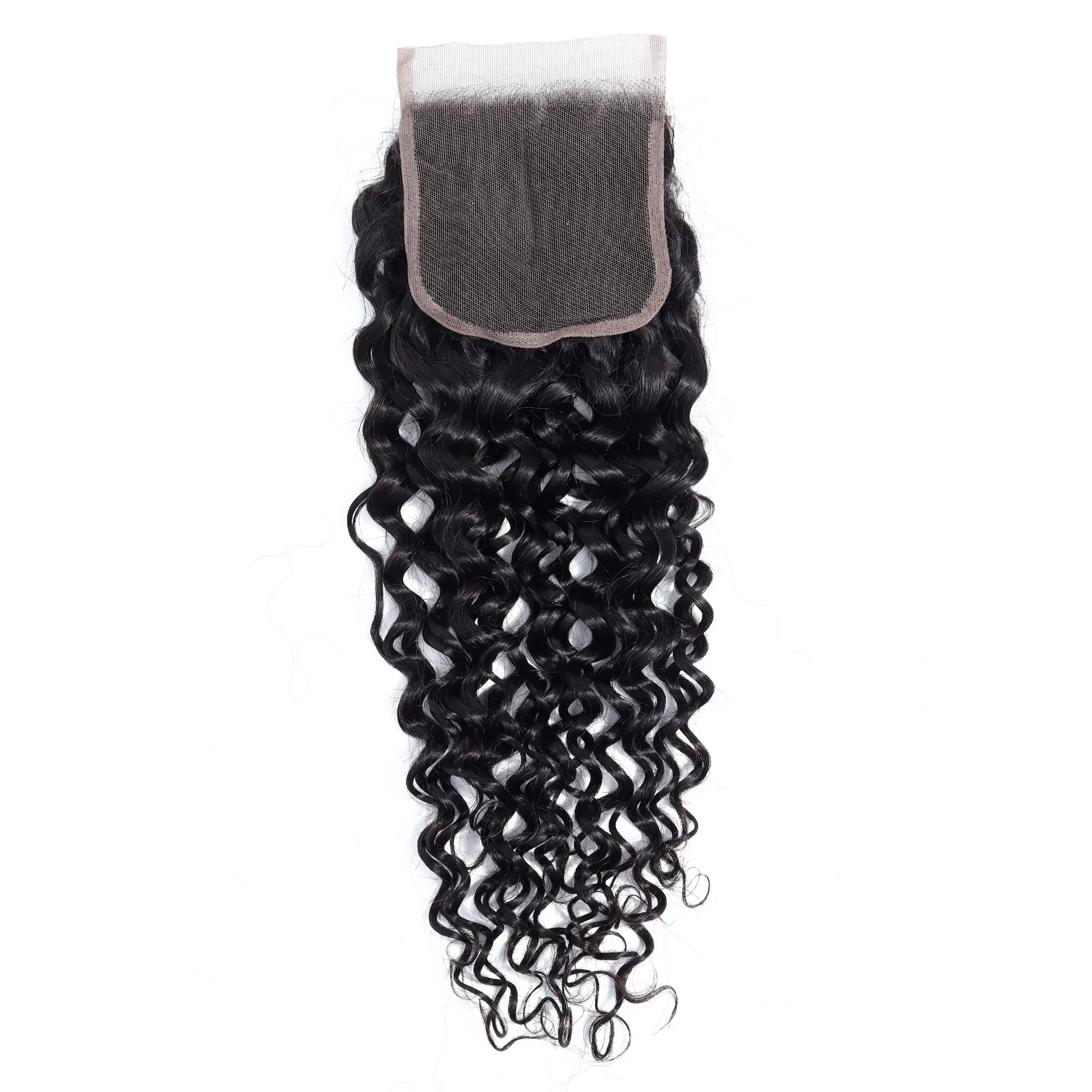 Yyong Brazilian Water Wave Lace Closure 4x4 Swiss Lace Free Middle Three Part Remy Human Hair Natural Color 8-20 inches