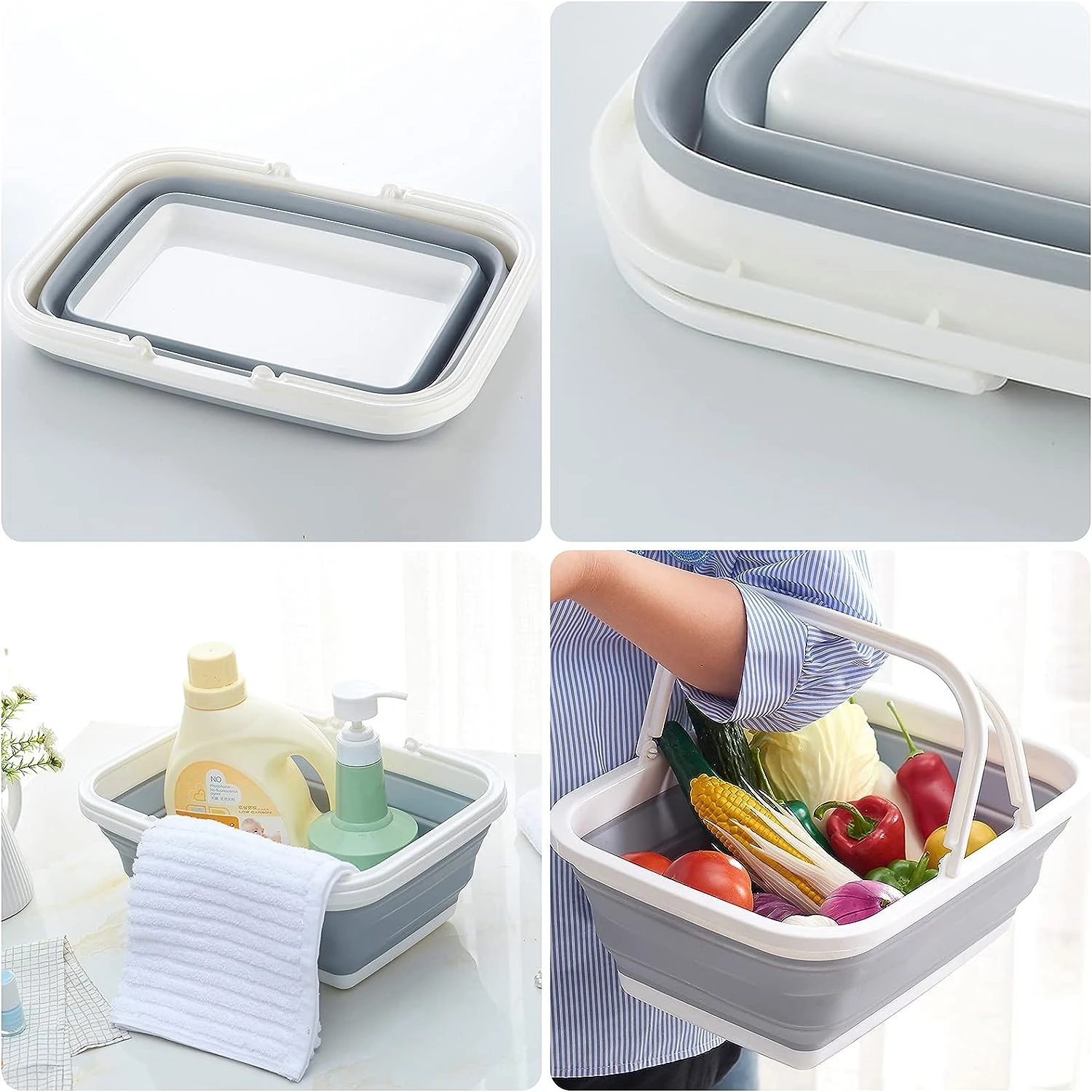 Foldable Wash Basin Camping Picnic Baskets Folding Laundry Basket Foldable Ice Bucket Collapsible Washing Up Bowl with Handles