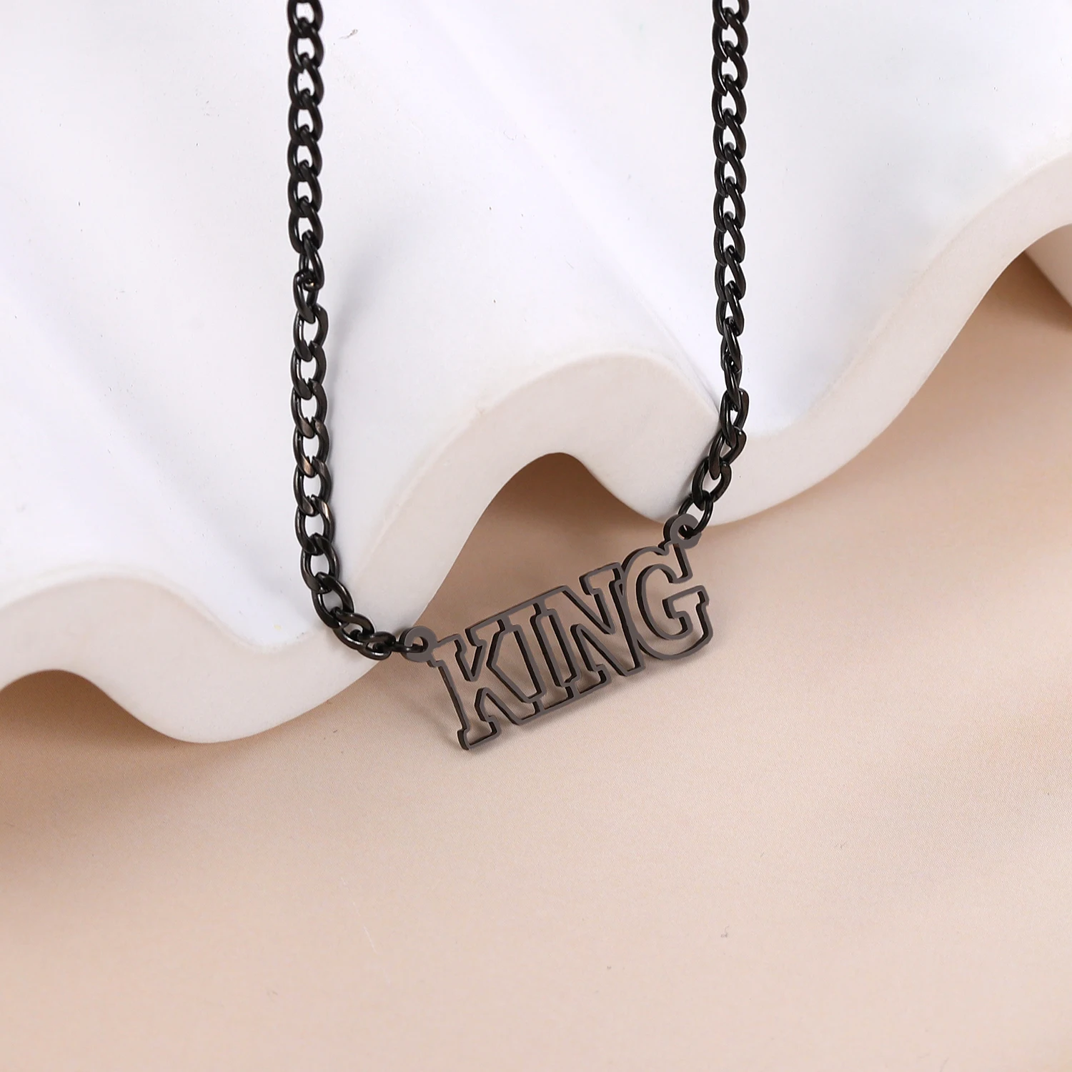 

Customized Necklace Hollow Letters Choker Necklace Stainless Steel Name Thick Cuban Chain For Women Couple Memorial Day Jewelry