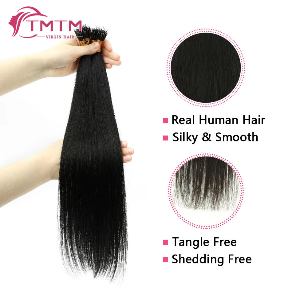 مستقيم حلقة نانو وصلات شعر 50 السواحل أسود طبيعي 100% الأوروبي ريمي الشعر البشري قبل المستعبدين عصا تلميح الشعر 12-26 بوصة