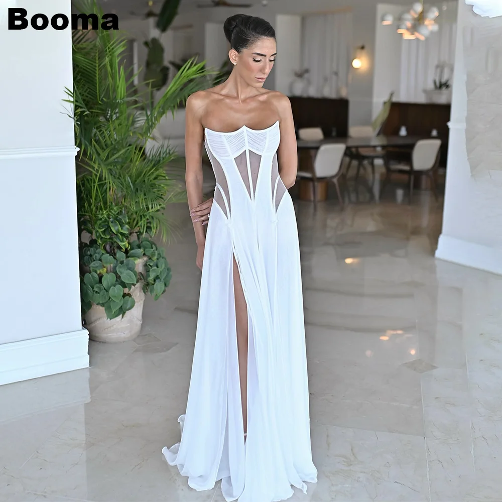 

Booma A-line Chiffon Wedding Dresses Sweetheart Sleeveless Brides Party Gowns for Women High Side Slit Bridals Evening Dress