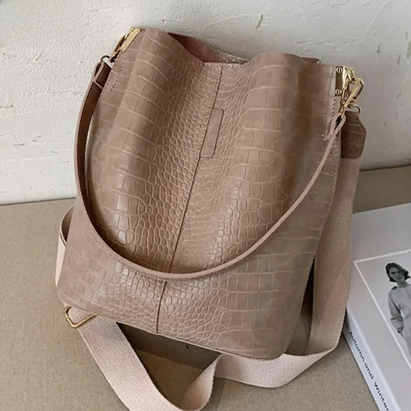 Torba damska Vintage wzór krokodyla torby Crossbody dla kobiet PU skóra Trend markowe torebki na ramię wiadro o dużej pojemności — zdjęcie 2
