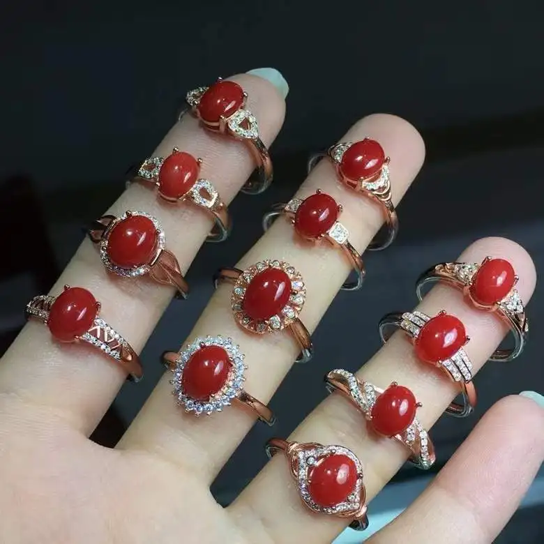 KJJEAXCMY Fine Jewelry 925 Sterling Silver Natural Premium Coral Ladies multiple optional mini rings for your girlfriend's Gift