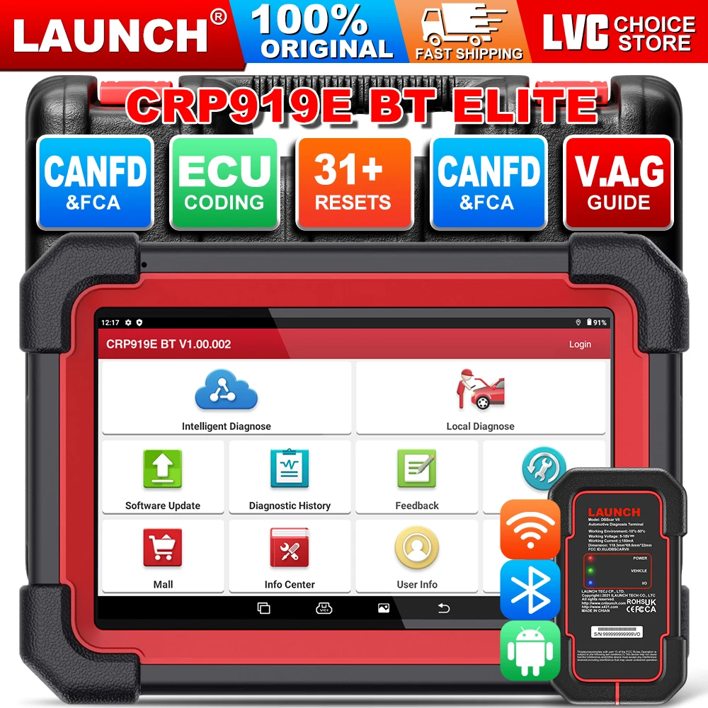 

LAUNCH X431 CRP919E BT OBD2 Scanner CAN FD DOIP 31 Reset Full System ECU Coding Auto Car Bidirectional Diagnostic scan Tools