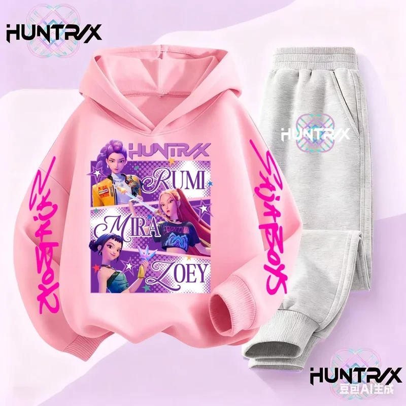 Одежда для мальчиков и девочек 2025 года, хит продаж KPop Demon Slayer, толстовка с героями мультфильмов для детей, комплект спортивных штанов, модная теплая повседневная детская одежда