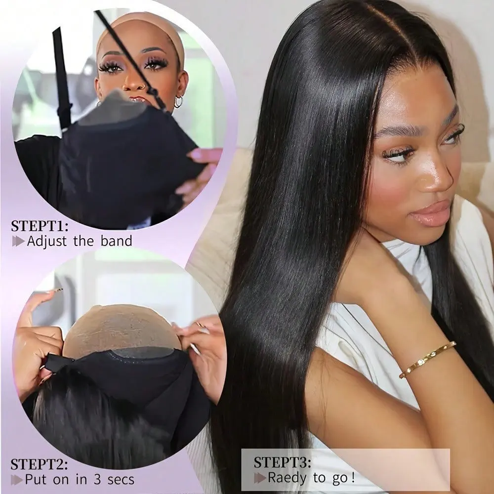 3 Seconds Wear And Go 250% Density 13x4 Human Hair Straight Lace Front Wig Human Hair Pre Plucked With Baby Hair Straight Brazil image 2