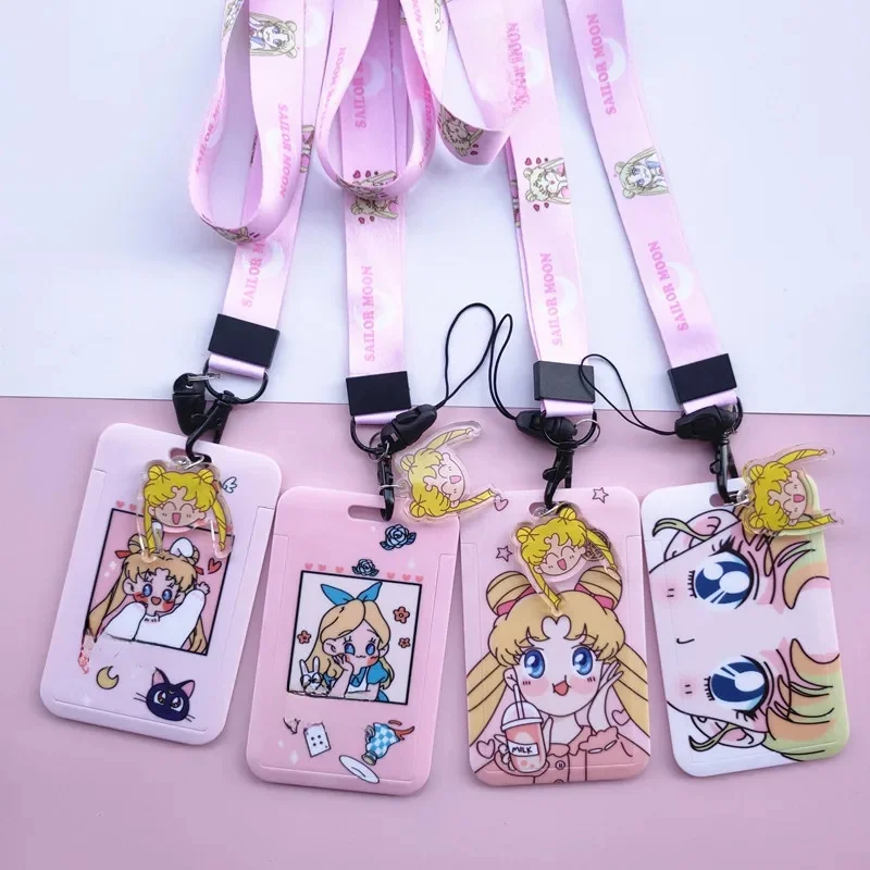 Anime Sailor Moon Card Cover Tsukino Usagi Student Campus Hanging Neck Bag Card Holder Lanyard ID Card Holders Key Chain Gifts