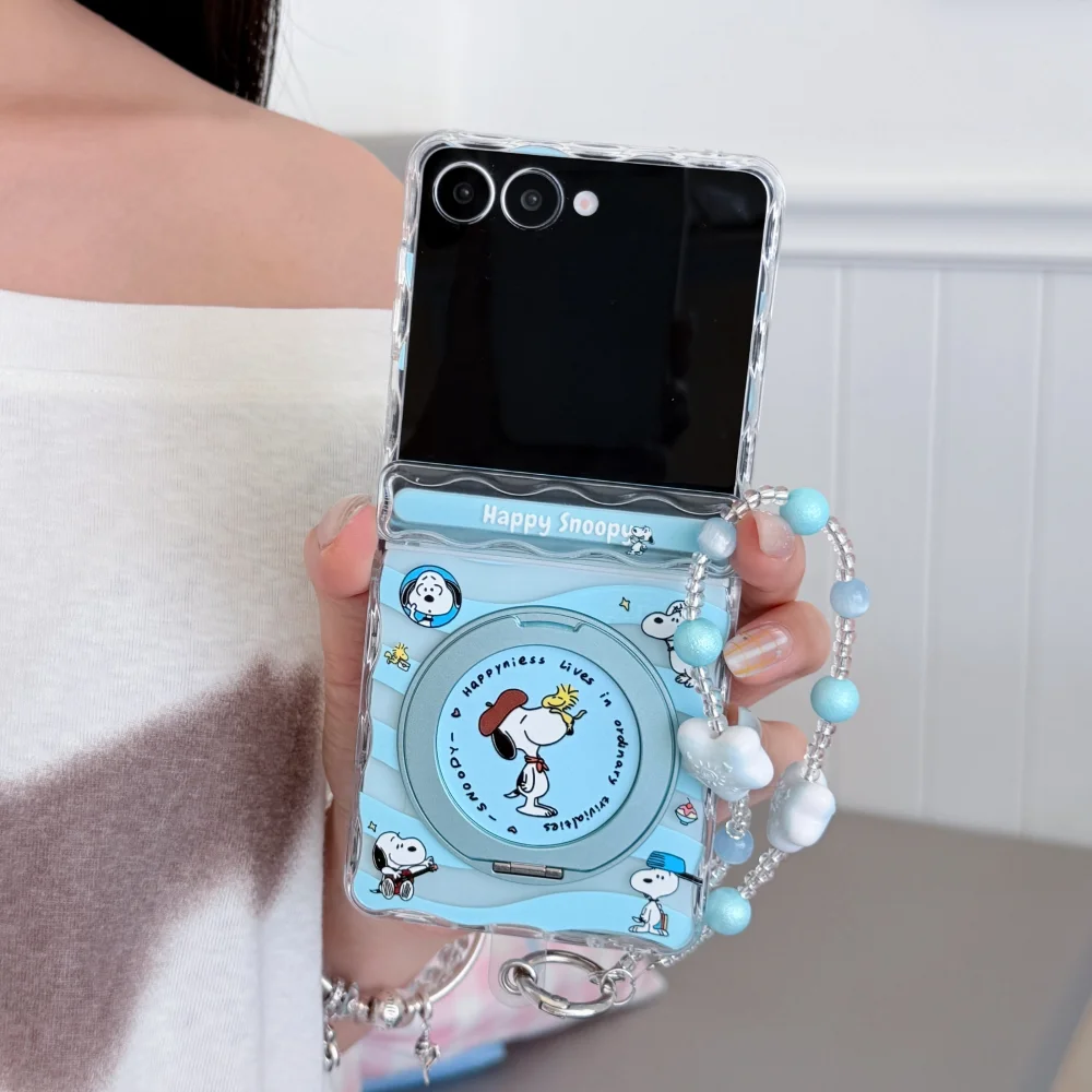 Cute Cartoon Puppy Magnetic Phone Case for Samsung Galaxy Z Flip8 ZFlip7 Z Flip6 Cover With MagSafe Holder Kawaii Shockproof Set