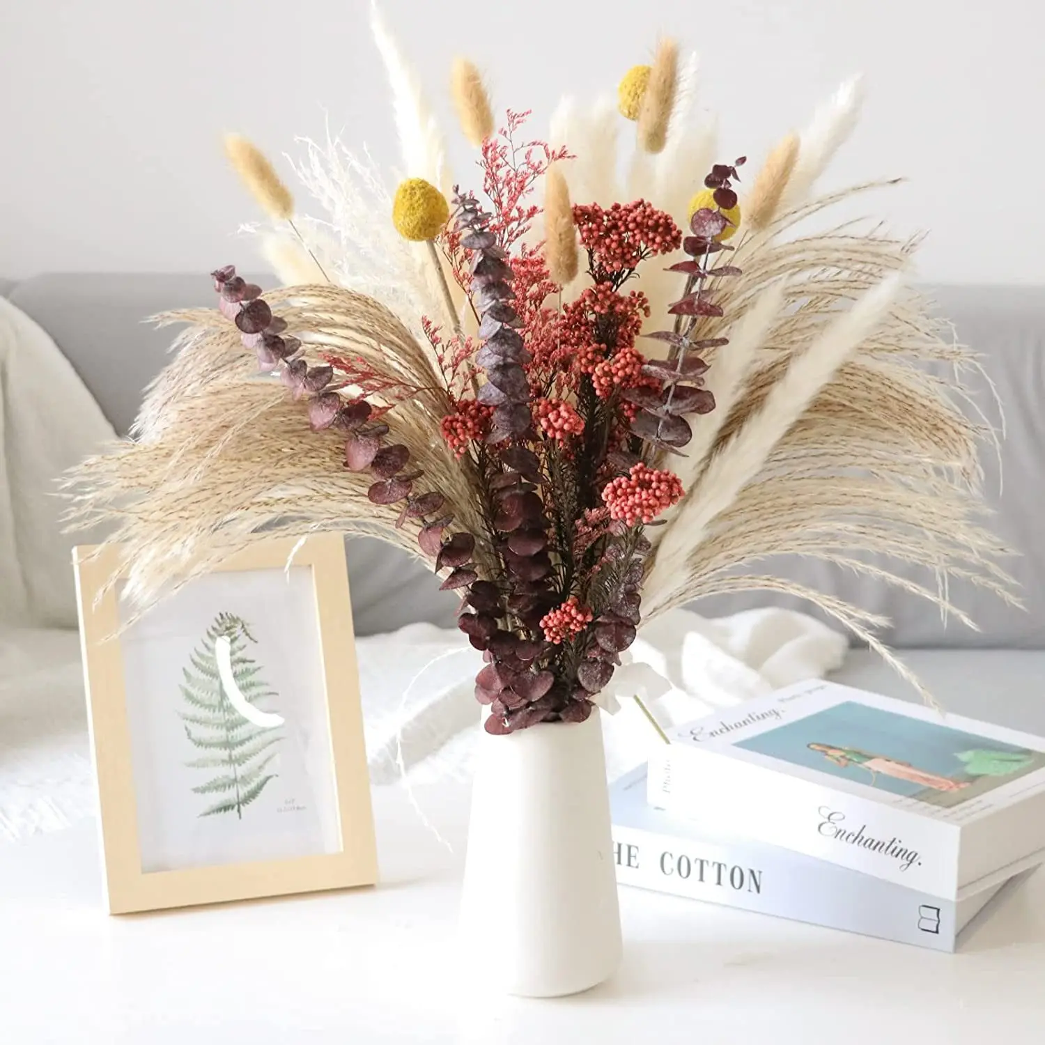 Gedroogde Pampasgras Bloemen, 43 Stuks Gedroogde Pampasgras Decoratie, Pluizige Gedroogde Bloemen, Ibettertec Gedroogde Bloemarrangementen, Decoratie voor Thuis en Bruiloftstafel