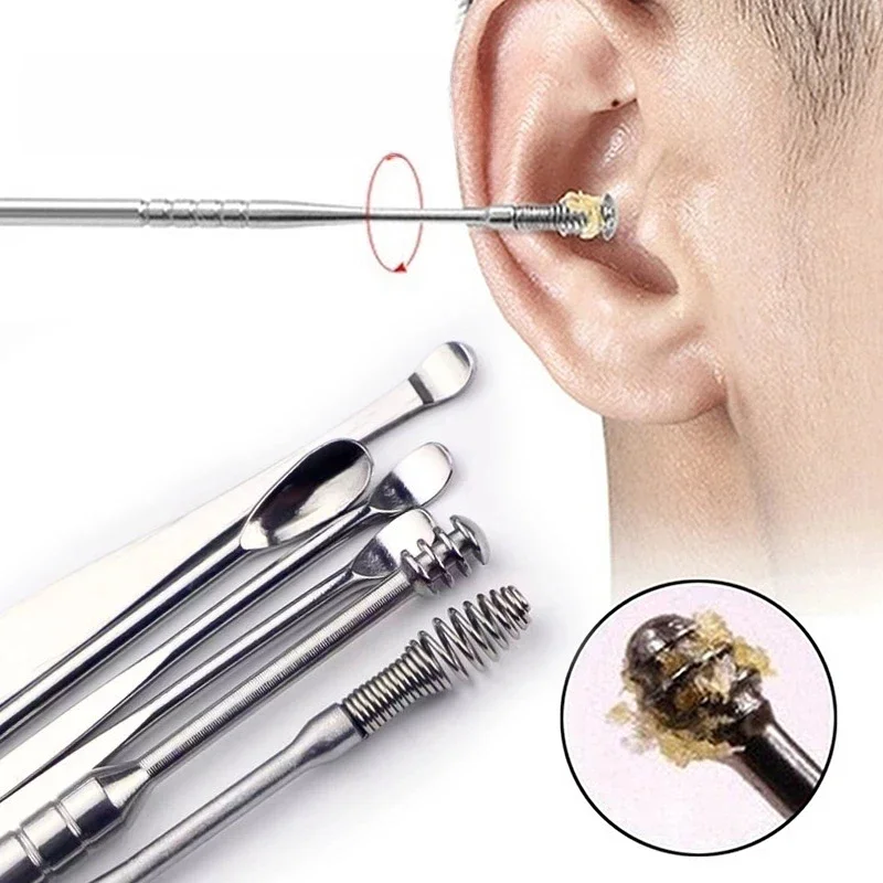 6 pièces/ensemble nettoyeur d'oreille cueilleurs de cire d'oreille en acier inoxydable cure-oreille dissolvant de cire kit de perçage cérumen Curette cuillère soin oreille propre outils