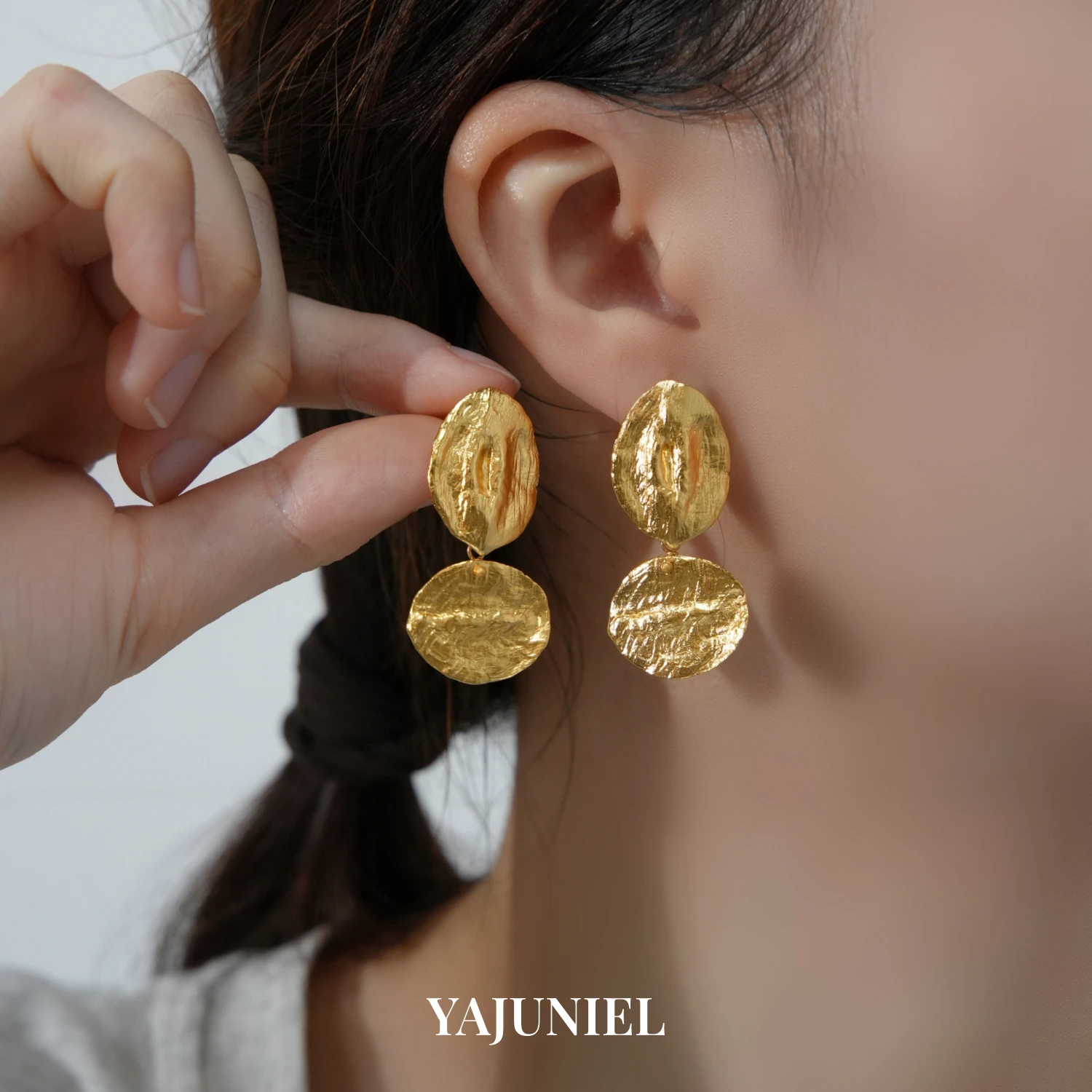 

YAJUNIEL Textured Double Disc Earrings for Women 24K Gold & White Gold Plated Hypoallergenic Statement Earrings Jewelry Gift