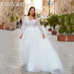 Evan Bridal elegante vestido de novia femenino de manga larEVON-vestidos de novia elegantes de manga larga para mujer, vestidos de novia de talla grande con cuello en V, apliques de encaje de línea A, vestidos de novia