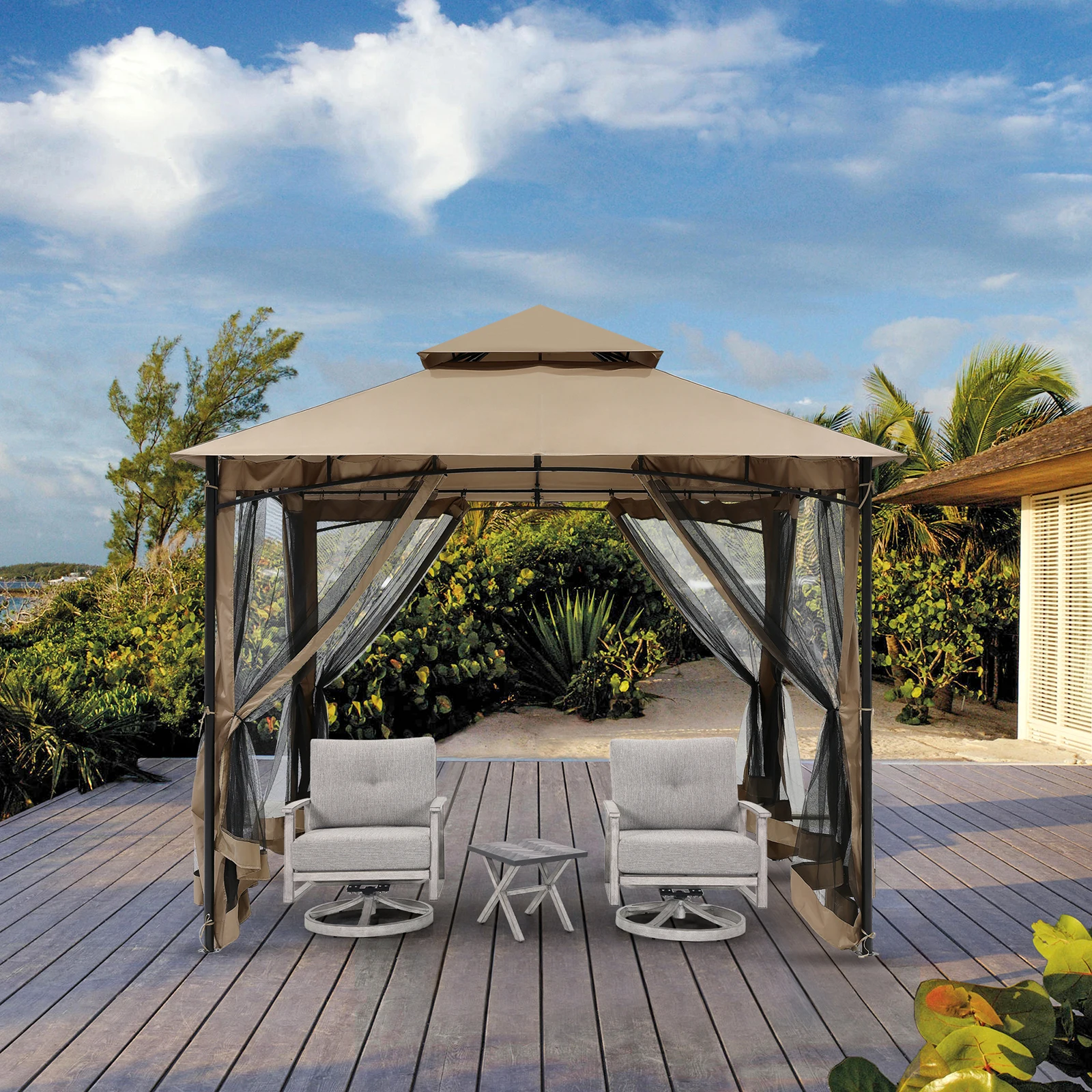 

SeeHill 12' x 12' Metal Frame Gazebo with Double Roof, Outdoor Canopy Tent with Mosquito Netting for Garden or Patio