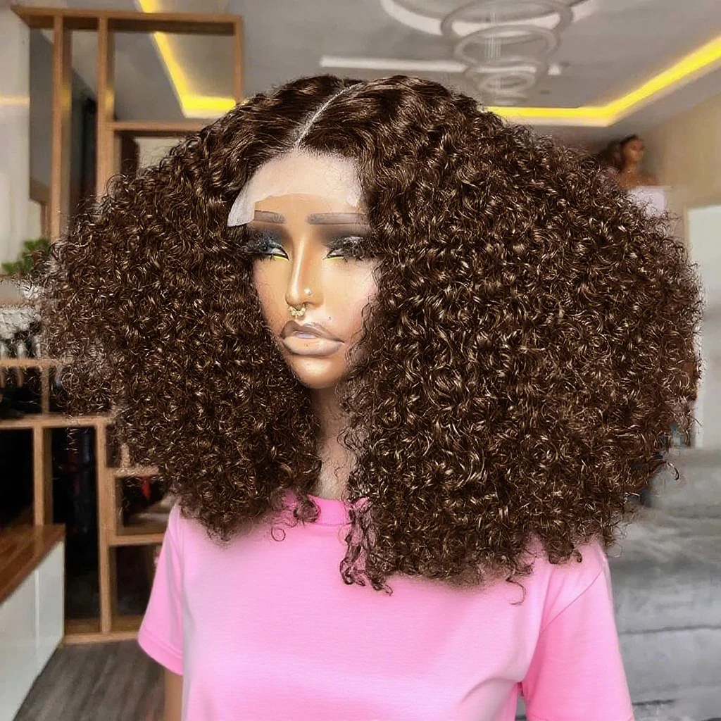 

13x4 Deep Wave Short Bob Wig Chocolate Brown Lace Front Wig Brazilian Human Hair Curly Short Bob Wig #4 Color Wigs For Women