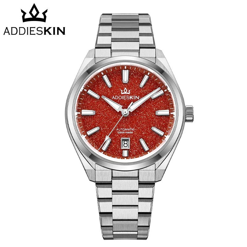 ADDIESKIN K010 Men's Automatic Watch Red Goldstone Dial Natural Stone Sapphire Crystal Miyota 9015 BGW9 Luminous 200m Waterproof