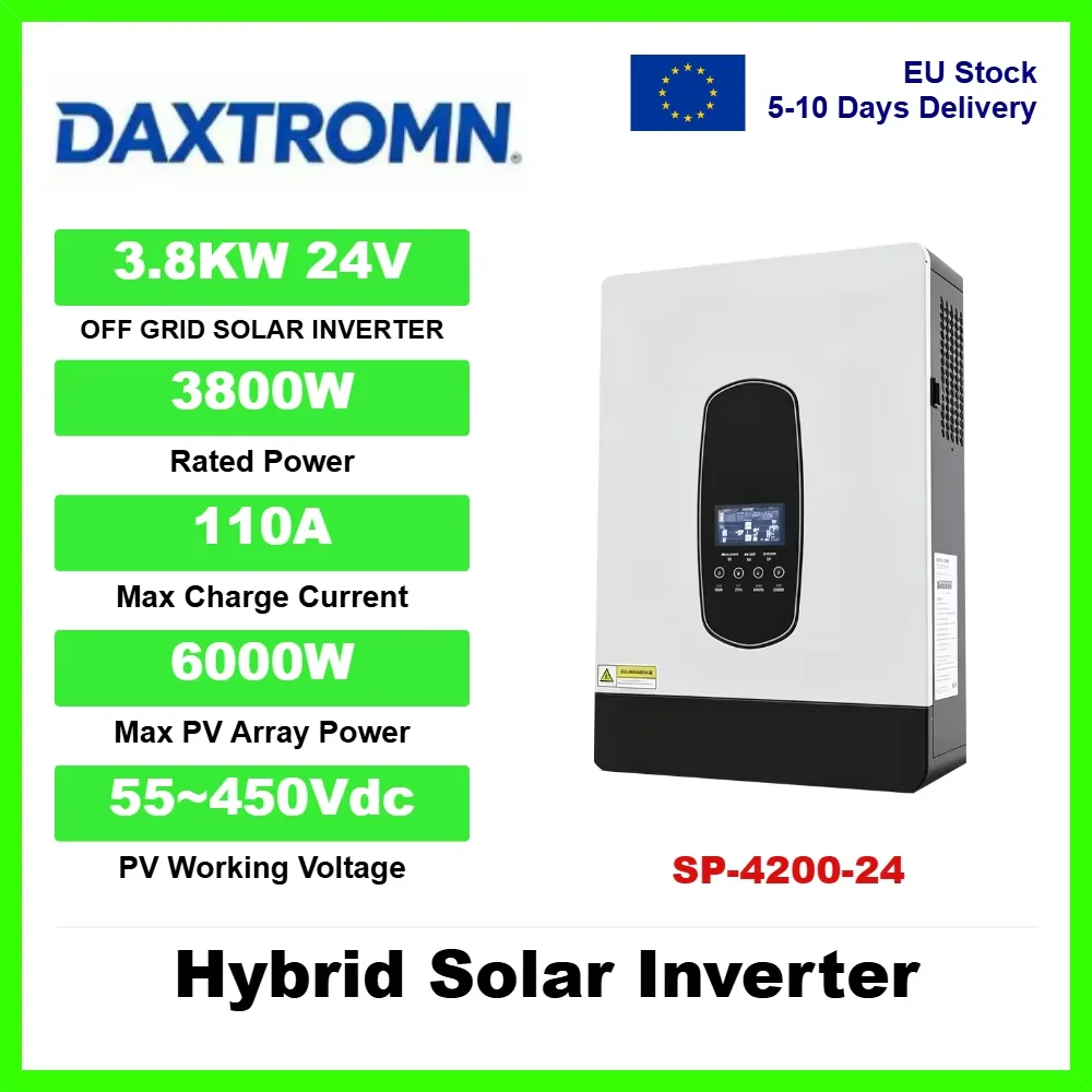 DAXTROMN Inverter Solare Ibrido 3800W 24V Onda Sinusoidale Pura 220VAC Caricatore Inverter Solare Off-Grid MPPT