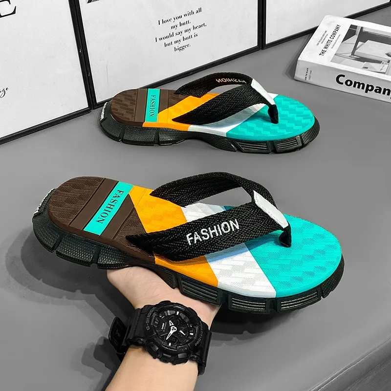 

Мужские летние шлепанцы, пляжные сандалии на толстой подошве, нескользящие уличные удобные тапочки, легкие повседневные шлепанцы