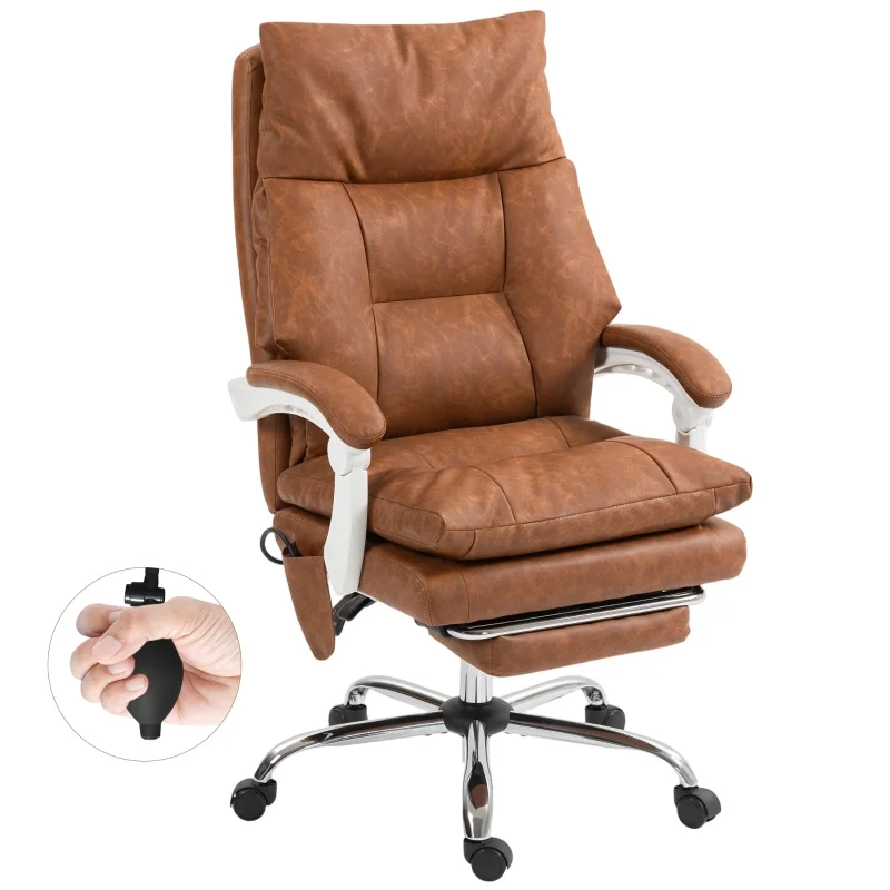 Chaise de bureau ergonomique en PU avec soutien lombaire gonflable, dossier inclinable, hauteur réglable, marron