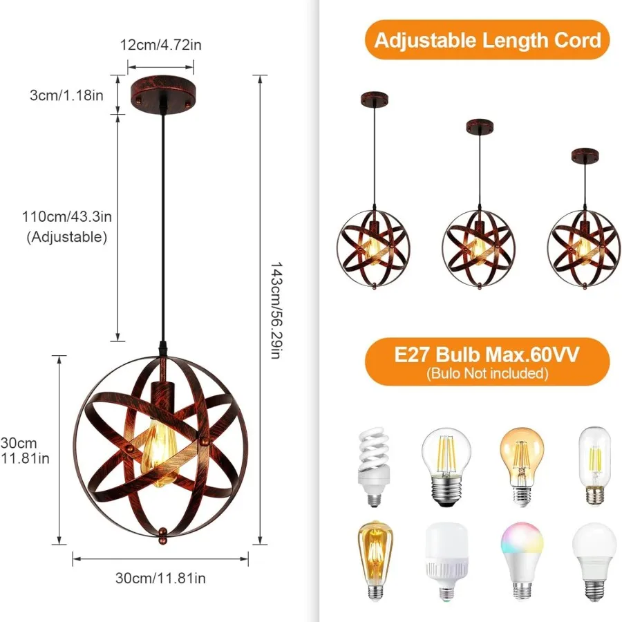 Vintage hanglamp, plafondlamp kooi ontwerp, retro metalen plafondhanger, E27 verlichting voor eetkamer, bar (lamp niet inbegrepen)