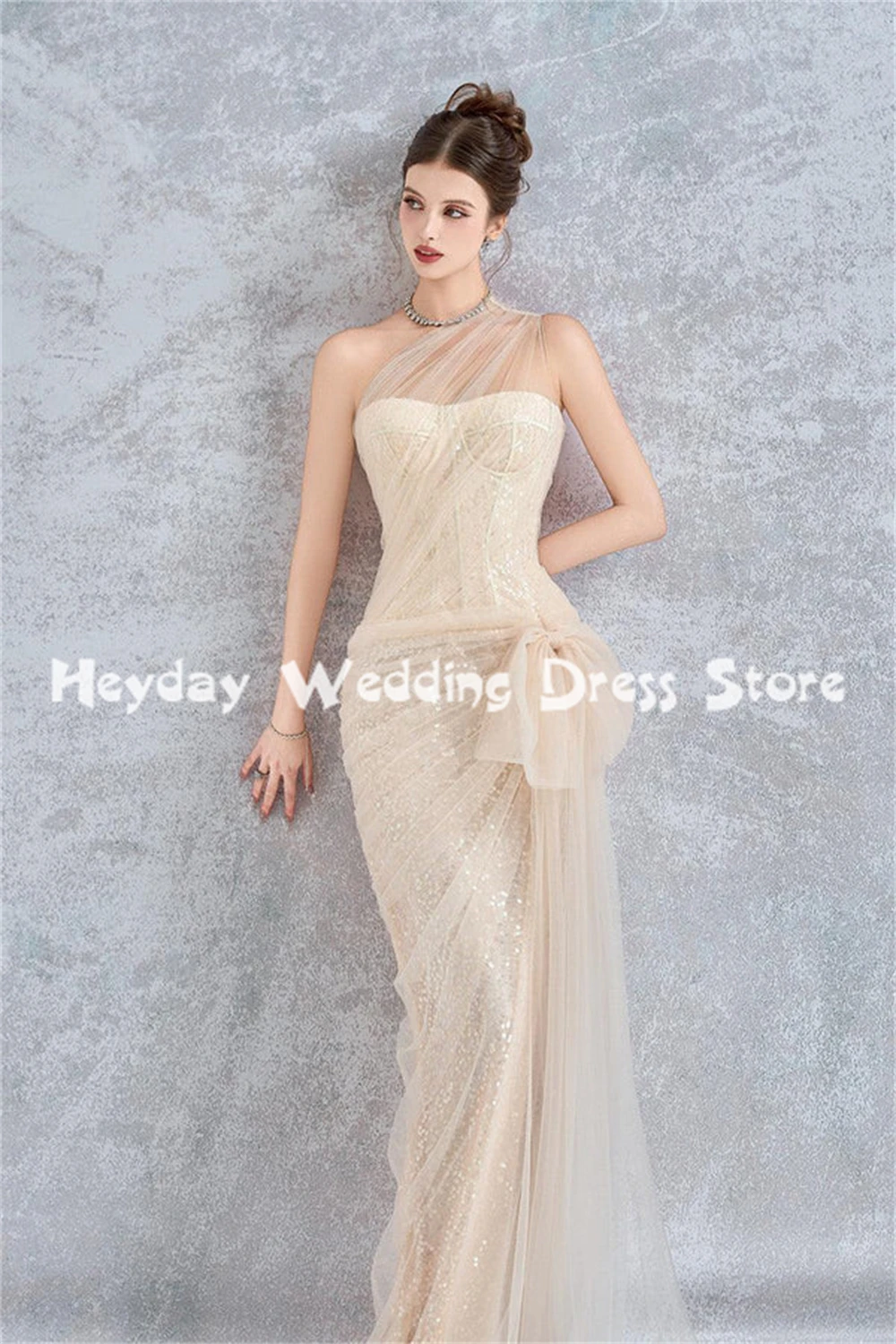 Heyday Abiti da sera senza spalline a sirena scintillante da donna senza maniche con pieghe in tulle Abiti eleganti formali lunghi fino al pavimento 2025