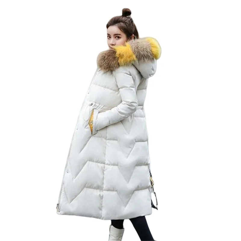 Plus size winter women's cotton coat women's long section Korean version of the new large fur collar down jacket