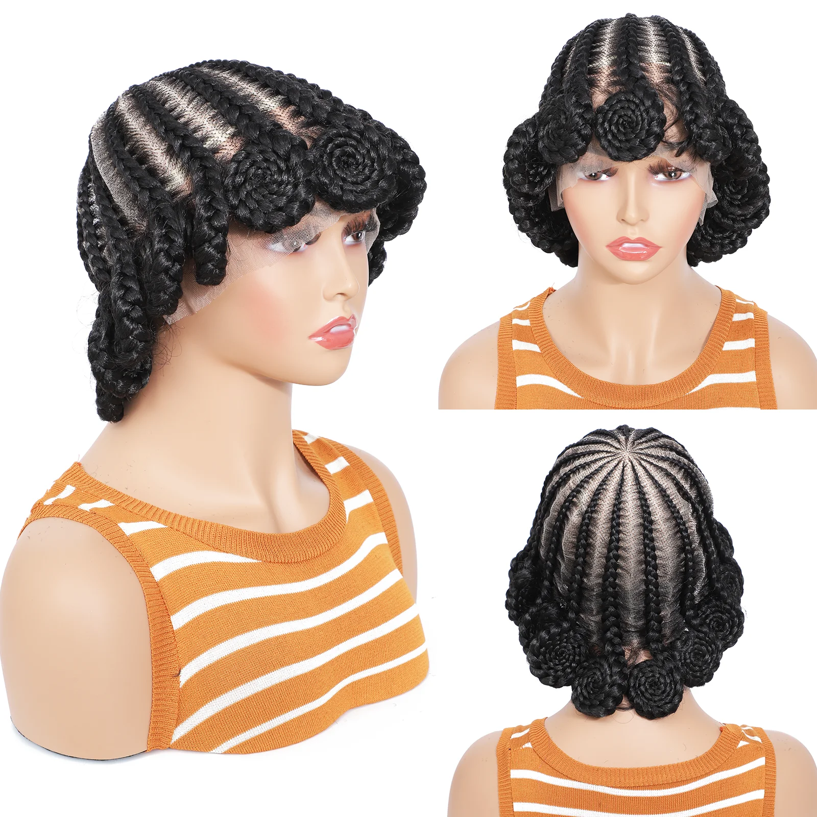 

Afro Bantu Synthetic Braided Wigs Cornrow Braided Wigs Full Lace Braids Wigs for African Women Heat Resistant Fiber Hair