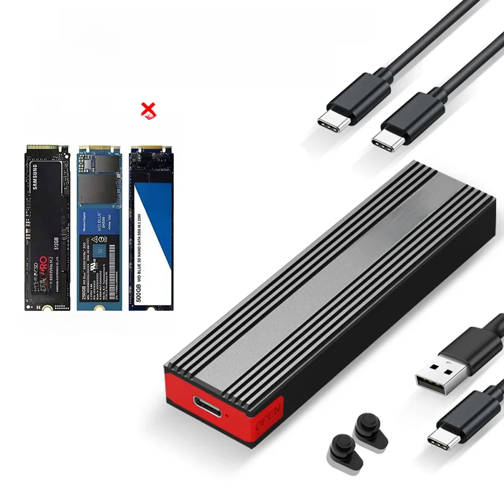 Boîtier SSD M2 NVMe 10Gbps PCIe SSD boîtier Portable USB C 3.2 Gen2 adaptateur externe gratuit avec tampon de dissipateur de chaleur pour SSD M.2