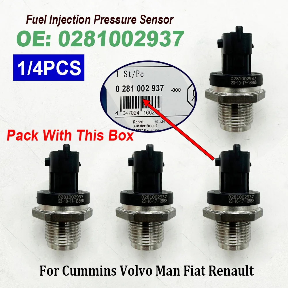 1/4PCS 0281002937 Fuel Injection Rail Pressure Sensor 281002937 For C-ummins V-olvo M-an Fiatt Renaultt Fendtt