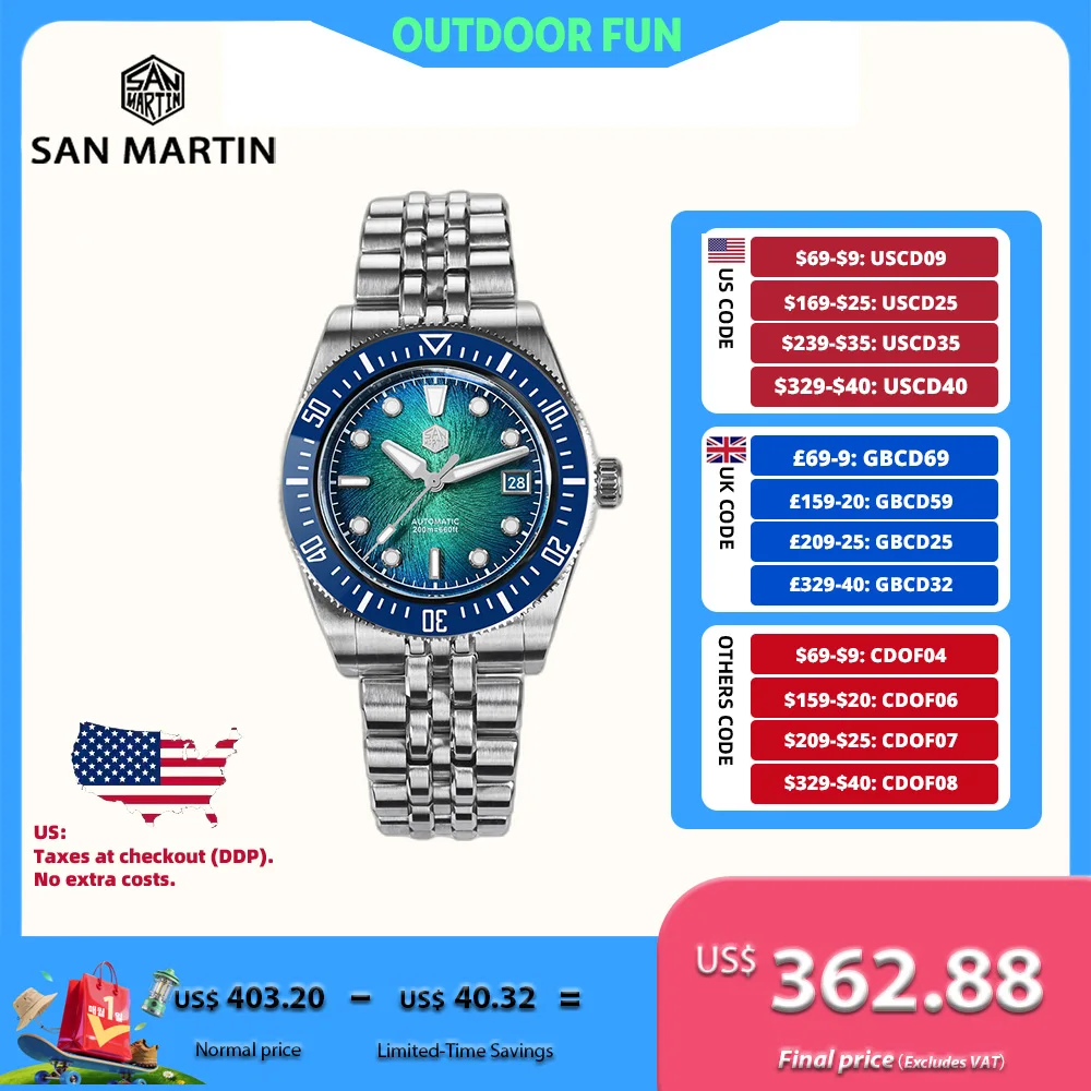 

San Martin 37.5mm 40m 9015 Enamel Vortex JianZhan Dial Men Diving Watch Automatic BGW-X1 Sapphire 20Bar Luxury SN0148G(X)-1