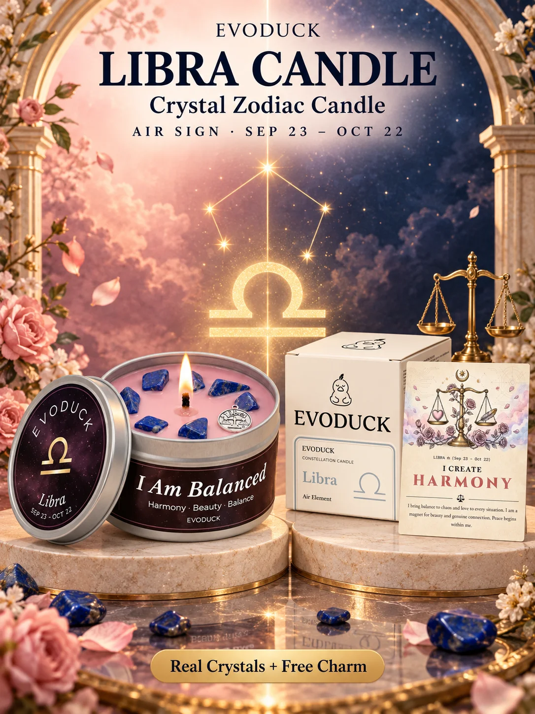 Libra Astrology Scented Candle, Rose Amber, Constellation Aromatherapy Candle in Tin, Home Fragrance Decor Birthday Gift, 3oz