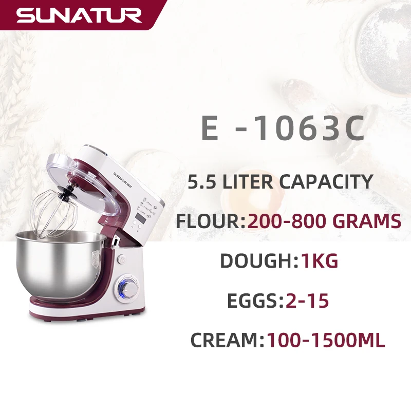 SUNATUR Kneder 5.5L Meel Deeg Machine 110 V/220 V Stand Mixer 1300 W Elektrische Gebak Blender keuken Machines Kneden