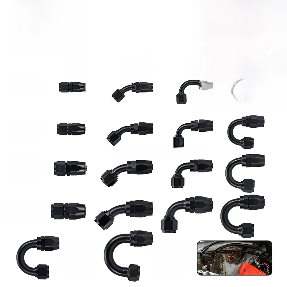 Kit d'adaptateur d'extrémité de tuyau d'huile, raccord d'extrémité de tuyau pivotant universel AN4 AN6 AN8 AN10 AN12 AN16 droit 45 90 120 180 degrés