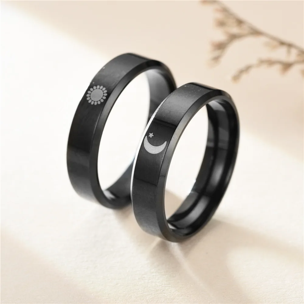 Stainless Steel Star Moon Wedding Band Black Rings For Men Free Shipping Knuckle Ring Fashion Trendy Jewelry Anillos De Hombre