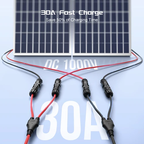 Imagen 2 del producto Conectores solares Cable de rama en Y de 30 A, cable solar Adaptador paralelo Conectores de cable de panel solar en par para panel solar