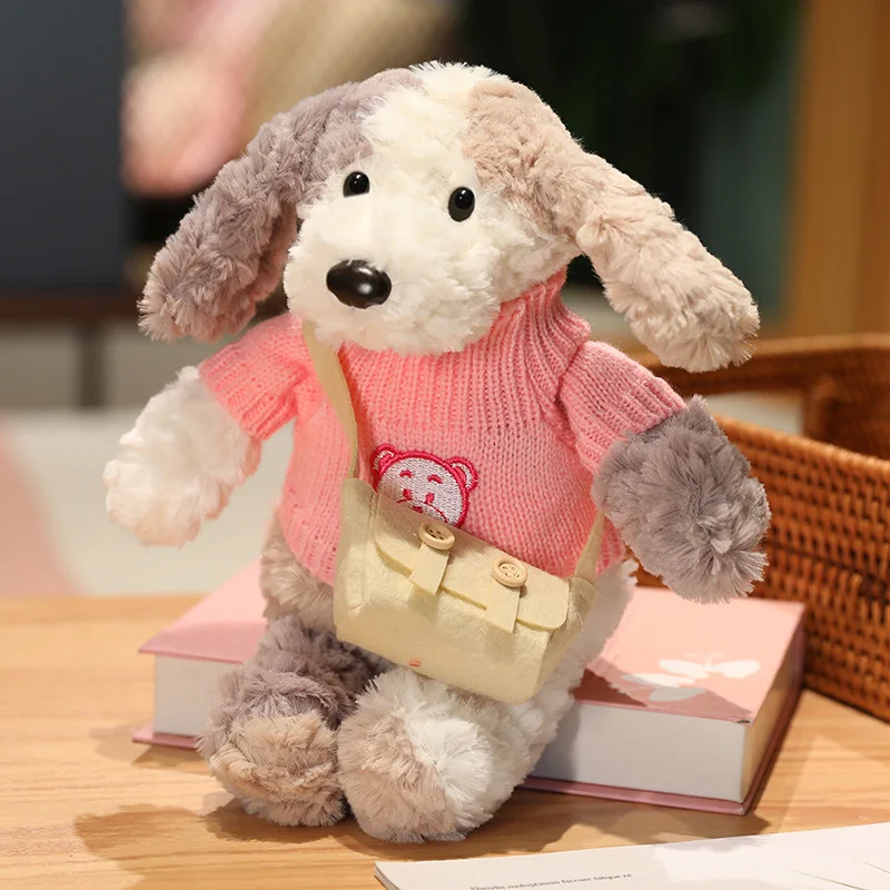 

Cream Puppy Plush Toy In Sweater Super Cute Kawaii Puppy Doll Holiday Gift For Children