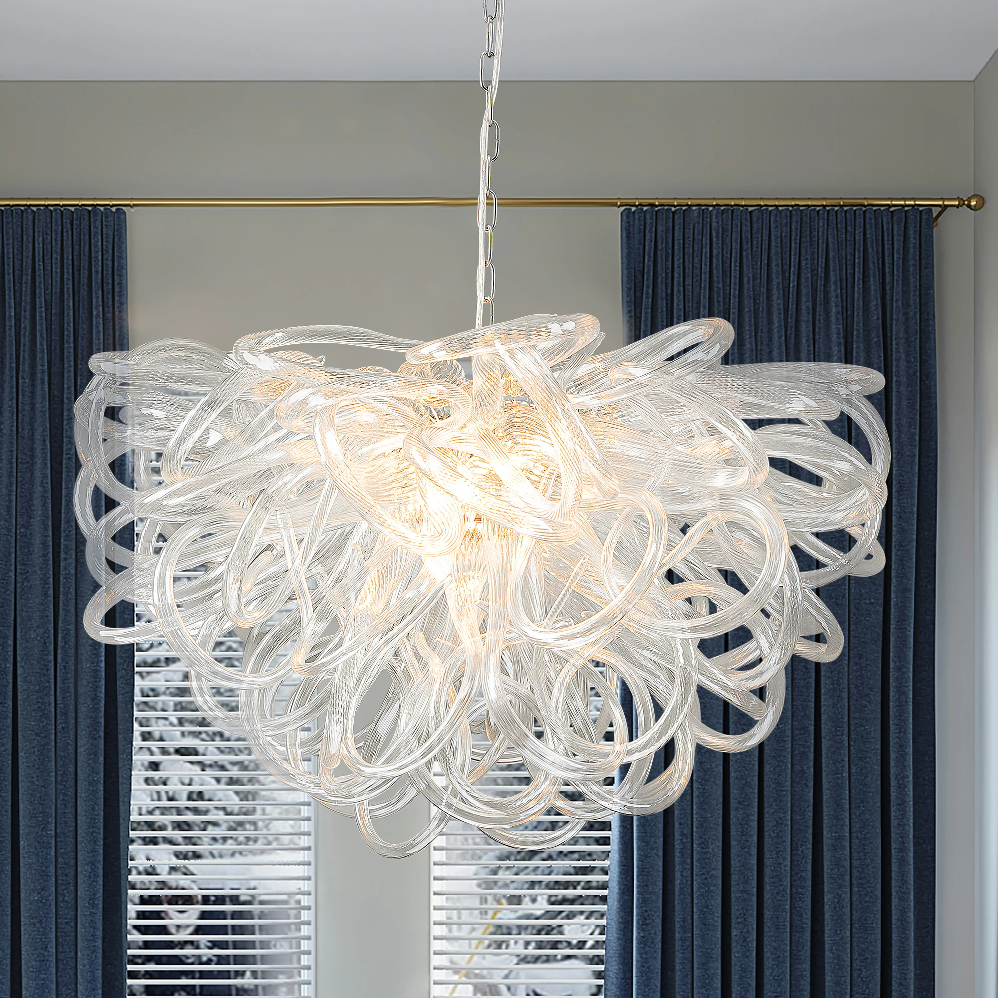 

LONGREE Handmade Blown Glass Chandelier Clear Glass Lassos Nordic Design Ceiling Chandelier Light Fixture for Home Living Room