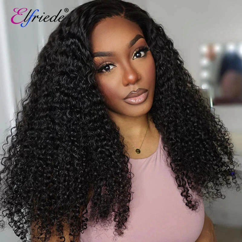 

Elfriede Kinky Curly Skin Melt HD Lace Wigs Women's 13x4 13X6 Lace Frontal Prebleached Preplucked Natural Black Human Hair Wigs