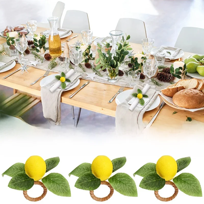 Ronds de Serviette en Forme de Plante de Citron, Fournitures de ix, 1/6/24/48 Pièces