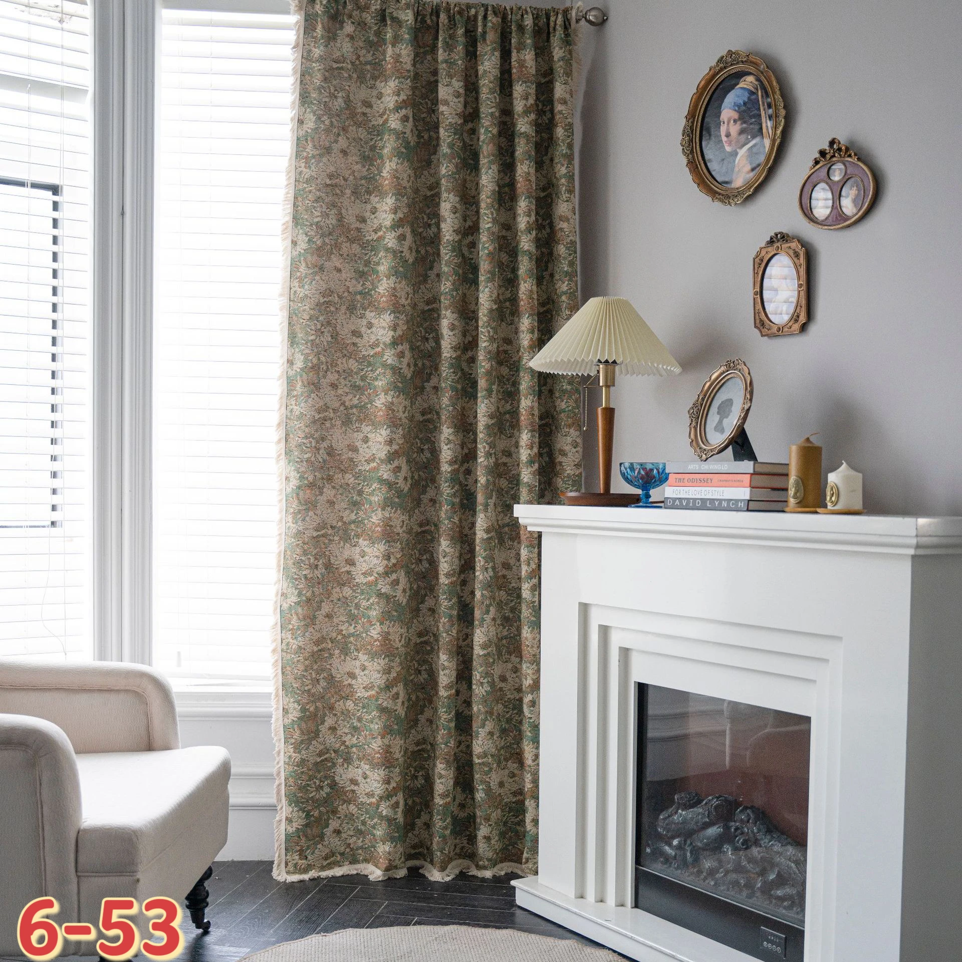 

Curtain green oil painting flower kitchen curtain American country bay window curtain finished product semi-light-blocking