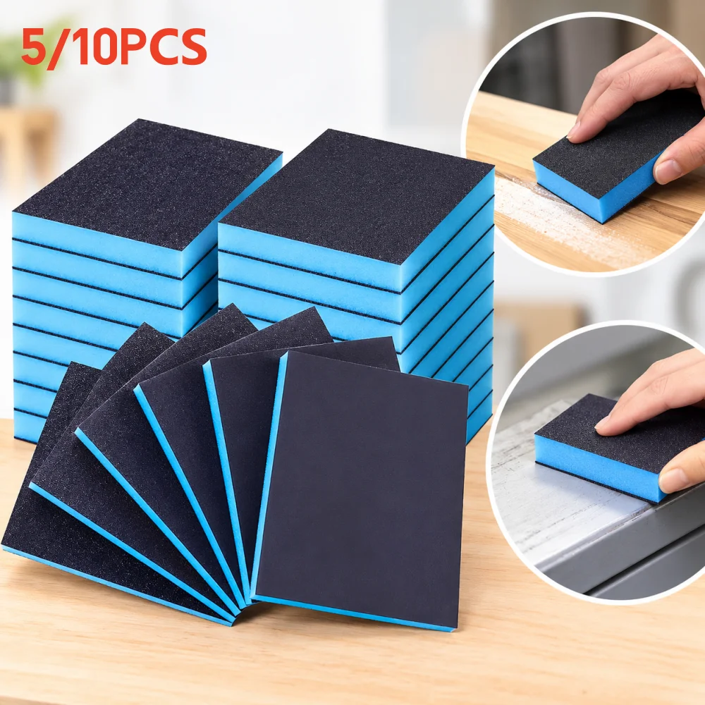 5/10Pcs Anding Sponge 60-320Grit Washable Reusable Double-Sided Sanding Block Wet Dry Sandpaper for Wood Metal Furniture Drywall