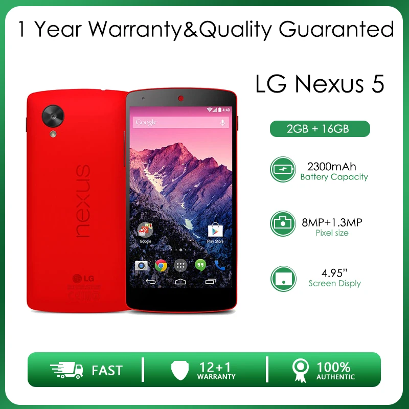 LG Nexus 5 D821 Refurbished Unlocked 16GB 2GB RAM 4G LTE Quad-core Rear Camera 8MP 4.95