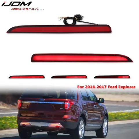 2pcs Car Taillight Style Red LED Bumper Reflector Lights For 2016-2017 Ford Explorer Function as Tail, Brake & Rear Fog Lamps