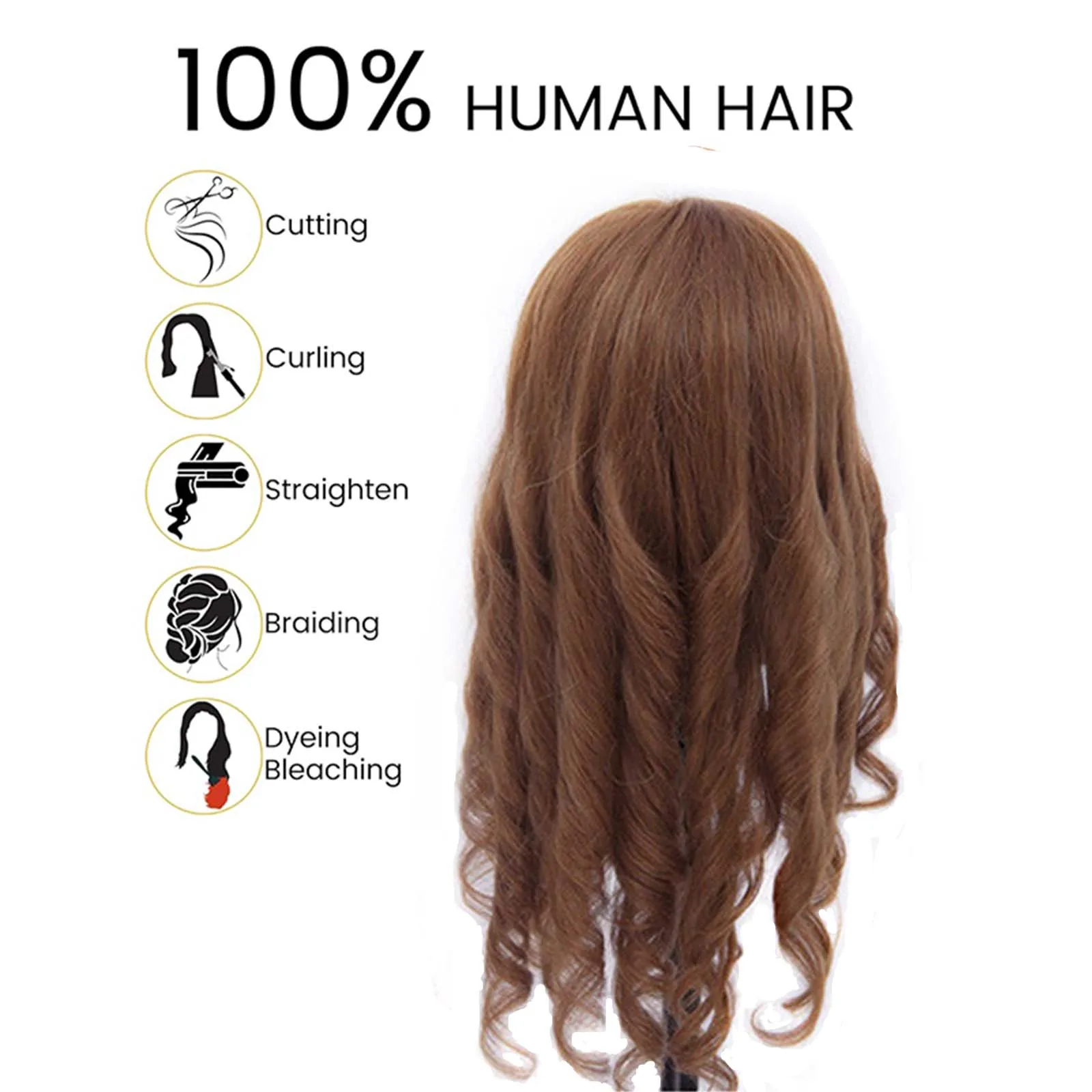 رأس عارضة أزياء مع رأس دمية تجميل للشعر البشري الحقيقي بنسبة 100% لممارسة تسريحات الشعر لتصفيف الشعر وحامل ثلاثي القوائم فردي