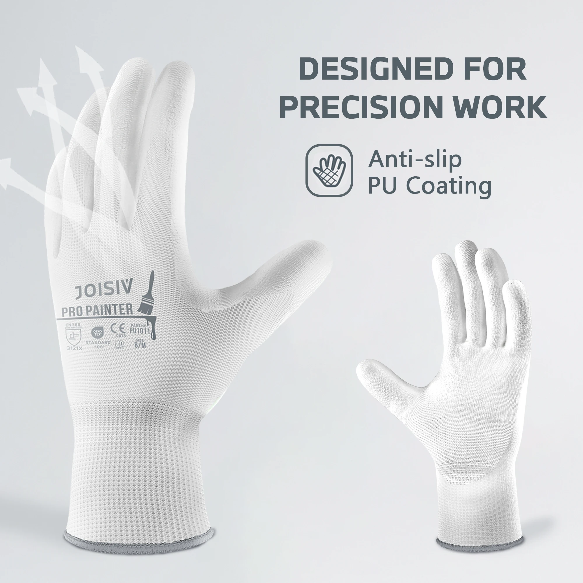 6/12 Pairs White PU Coated Seamless Hand Gloves for Men Durable Non-slip for Construction, Warehouse & Automotive
