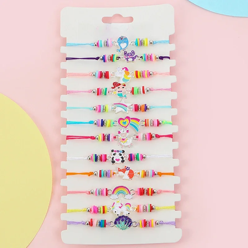 12 stks/set Leuke Kat Kleurrijke Touw Regenboog Eenhoorn Charme Armbanden Voor Vrouwen Meisjes Verjaardag Kerst Sieraden Vriendschap Gift - afbeelding 2