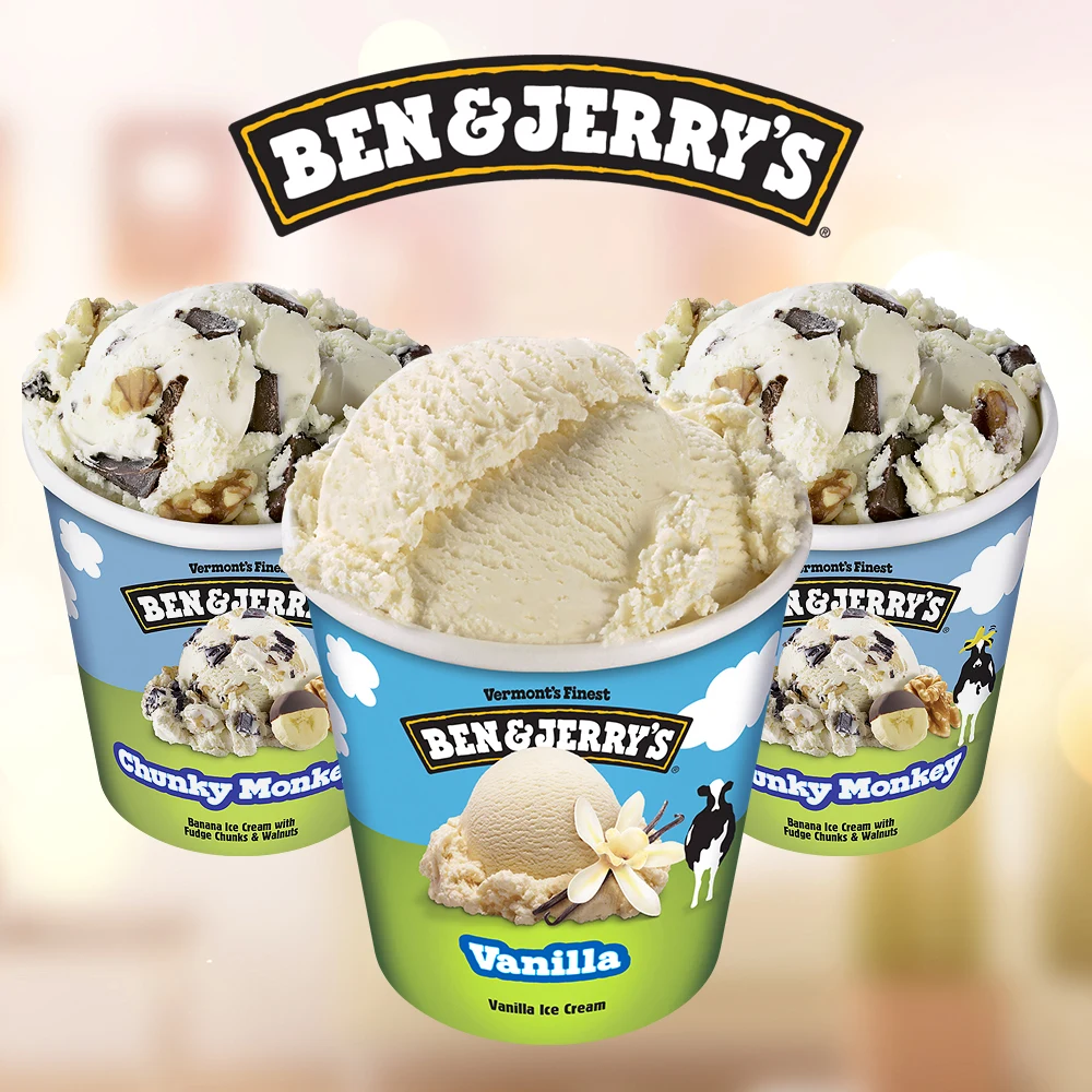 Pint of Ben & Jerry's ice cream 473mL 3 bundles (ChunkyMonkey  + ChunkyMonkey  + Vanila)