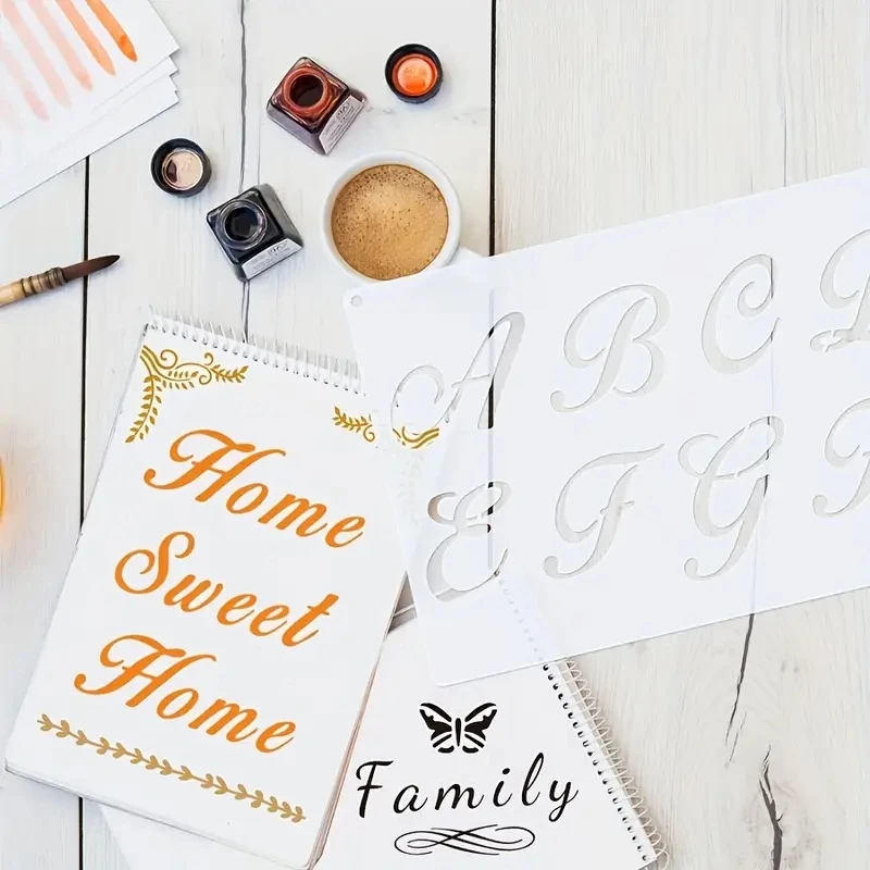 12 قطعة 8.3x5.5 بوصة استنسل الأبجدية مخطوطة مع أرقام ورموز قوالب حروف قابلة لإعادة الاستخدام لعلامات ذاتية الصنع قماش السبورة Woo