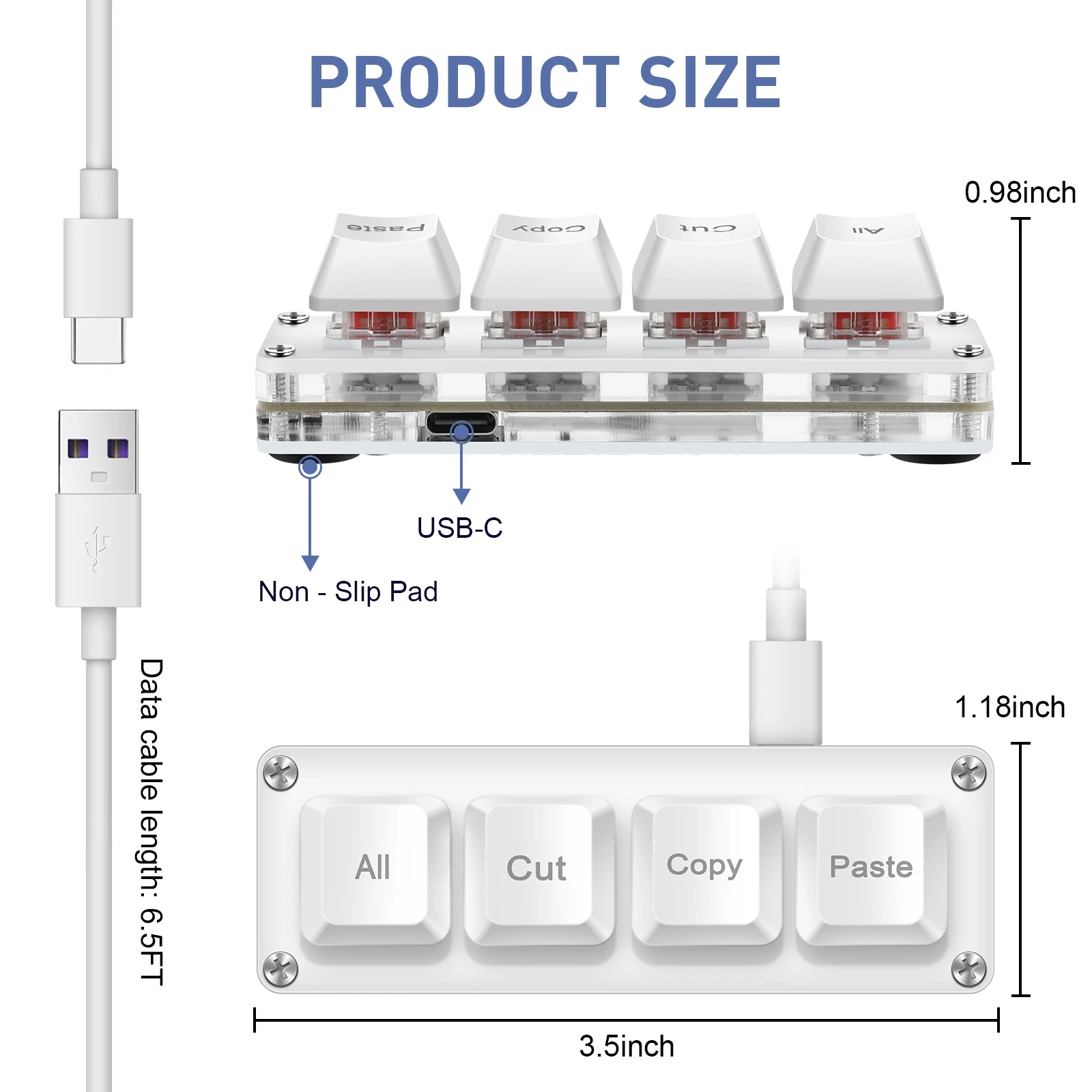 SAYODEVICE 4-przyciskowa Mini Klawiatura Skrótów Klawiszowych do Pracy w Biurze, Makro, Klawiatura do Gier Rhythm OSU, Gamingowa Klawiatura USB Przewodowa z Możliwością Wymiany Przełączników Podczas Pracy (Hot-Swap) — zdjęcie produktu 6