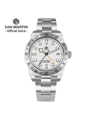 San Martin nuevo reloj mecánico automático GMT NH34 de 39mm reloj deportivo de acero inoxidable zafiro luminoso resistente al agua para hombres reloj